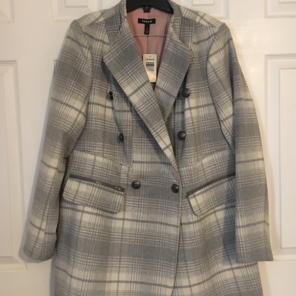 Torrid Gray Plaid Wool Midi Coat, NWT - Picture 1 of 5